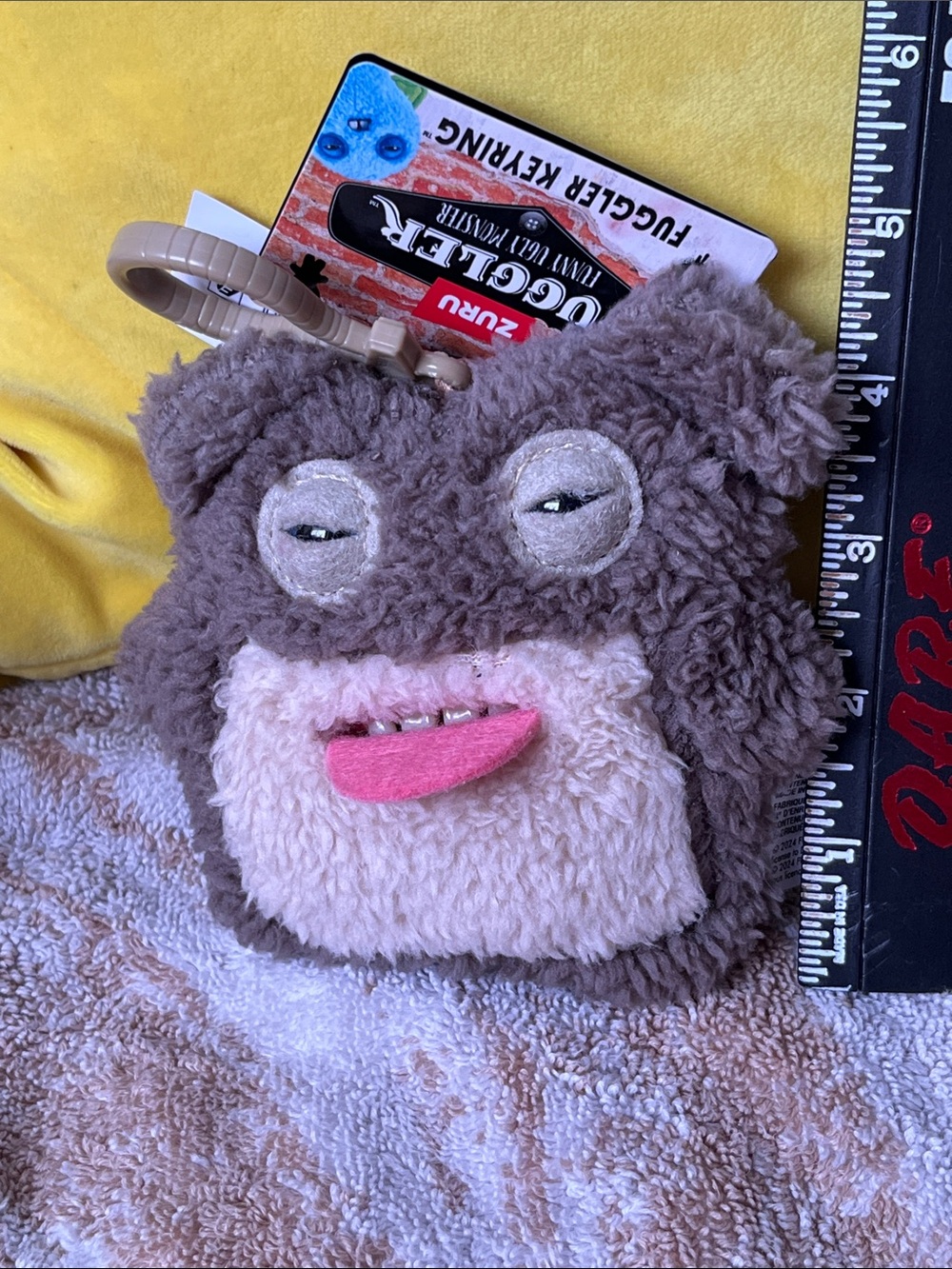 Plush Frog Clip-On Card Holder in Brown and Pink by